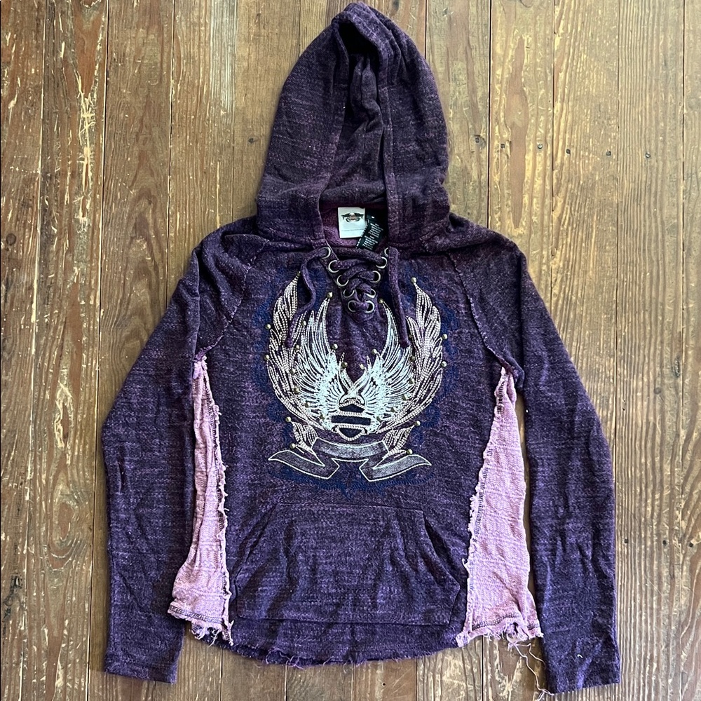 Harley-Davidson Women’s Purple Lace-Up Hoodie with Winged Emblem